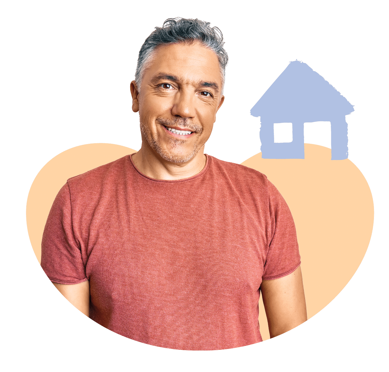 man in a red shirt looking at camera